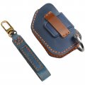 Easyant Genuine Leather Car Key Fob Cover For 2018-2022 Jeep Gladiator Wrangler Sahara Rubicon 4 Buttons Blue 
