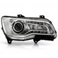 Led Strips Projector Headlight Headlamp For 2015-2017 Chrysler 300 Chrome Housing Clear Lens Direct Replacement Right Passenger 