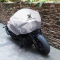 Motorcycle Cover Lightweight Half Outdoor Waterproof Rain Dust Protector Silver Tone M Size For Most Full Dress Touring Cruiser