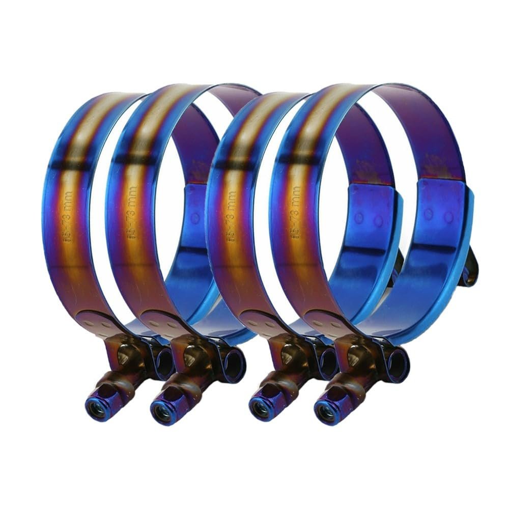 4pcs Adjustable Titanium Blue Stainless Steel T-bolt Clamp Universal 84mm-92mm