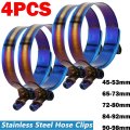 4pcs Adjustable Titanium Blue Stainless Steel T-bolt Clamp Universal 84mm-92mm
