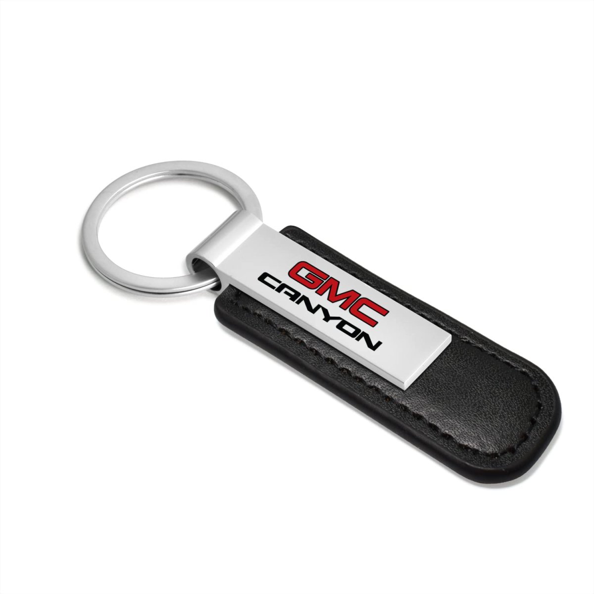 Gmc Canyon Pu Leather Strap Keychain With Silver Metal Bar Official Licensed Modern Logo Accessory 3 75 In X 1 Black