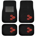 A Set Of 4 Universal Fit Front And Rear Logo Plush Carpet Floor Mats -red Lips 