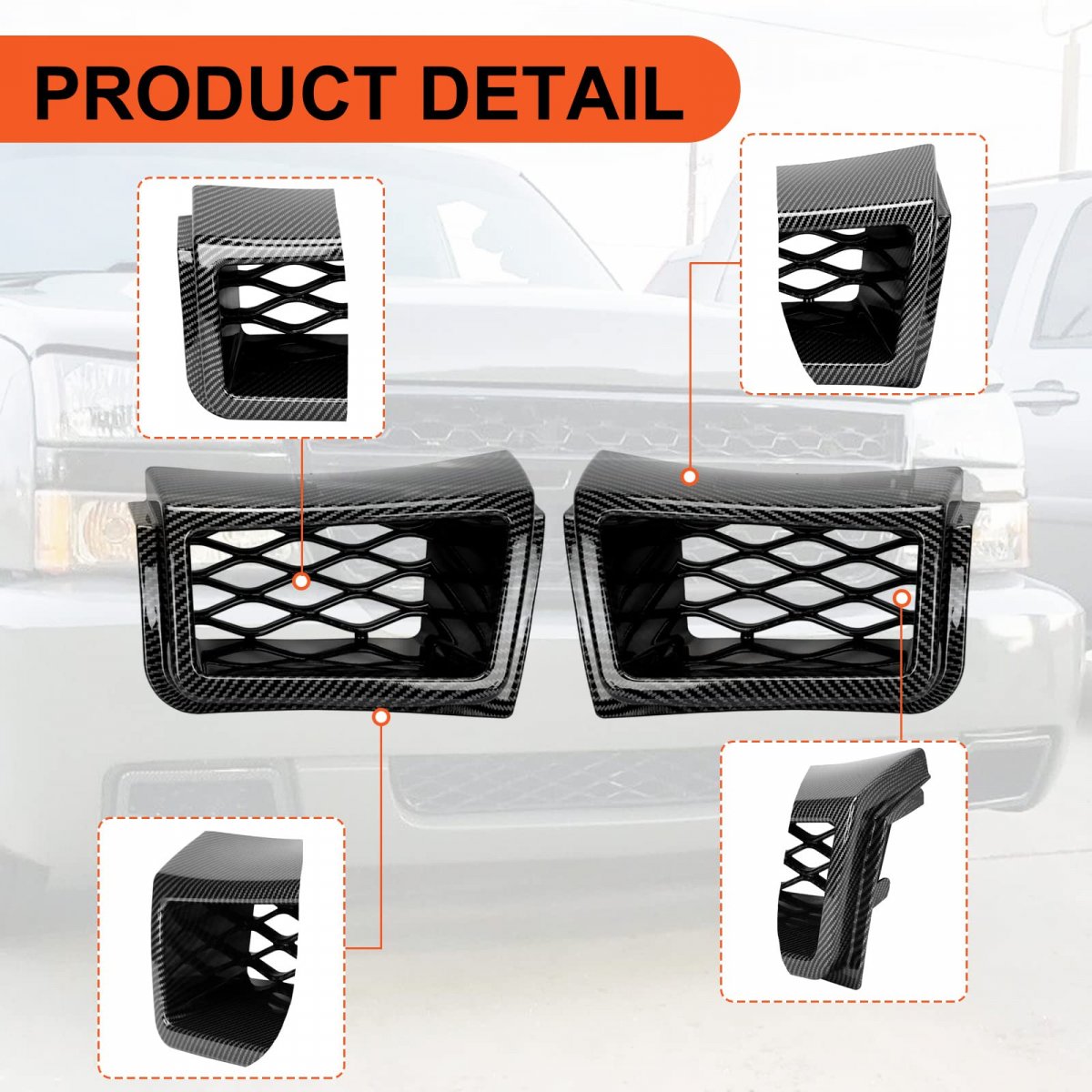 Bumper Caliper Air Duct Set For 2003-2007 Chevrolet Silverado 1500 Pair Carbon Fiber Style Vent Bezel Cover Trim 89025753