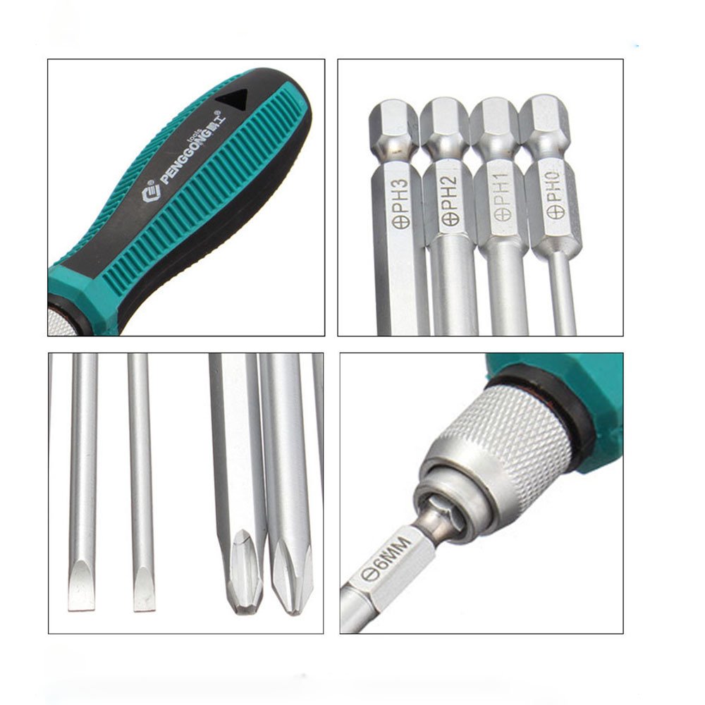 9 Piece Precision Magnetic Multi Bit Screwdriver Set With 1 4 In Hex Shank Phillips And Slotted Heads Rubber Handle Home