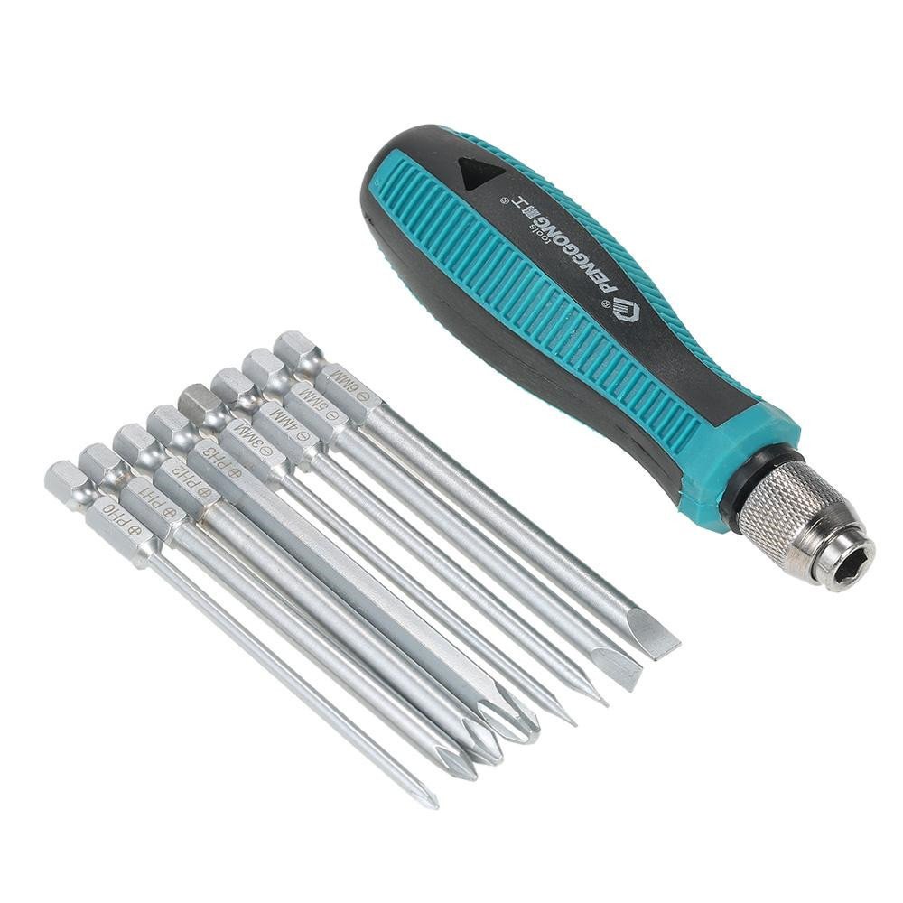 9 Piece Precision Magnetic Multi Bit Screwdriver Set With 1 4 In Hex Shank Phillips And Slotted Heads Rubber Handle Home
