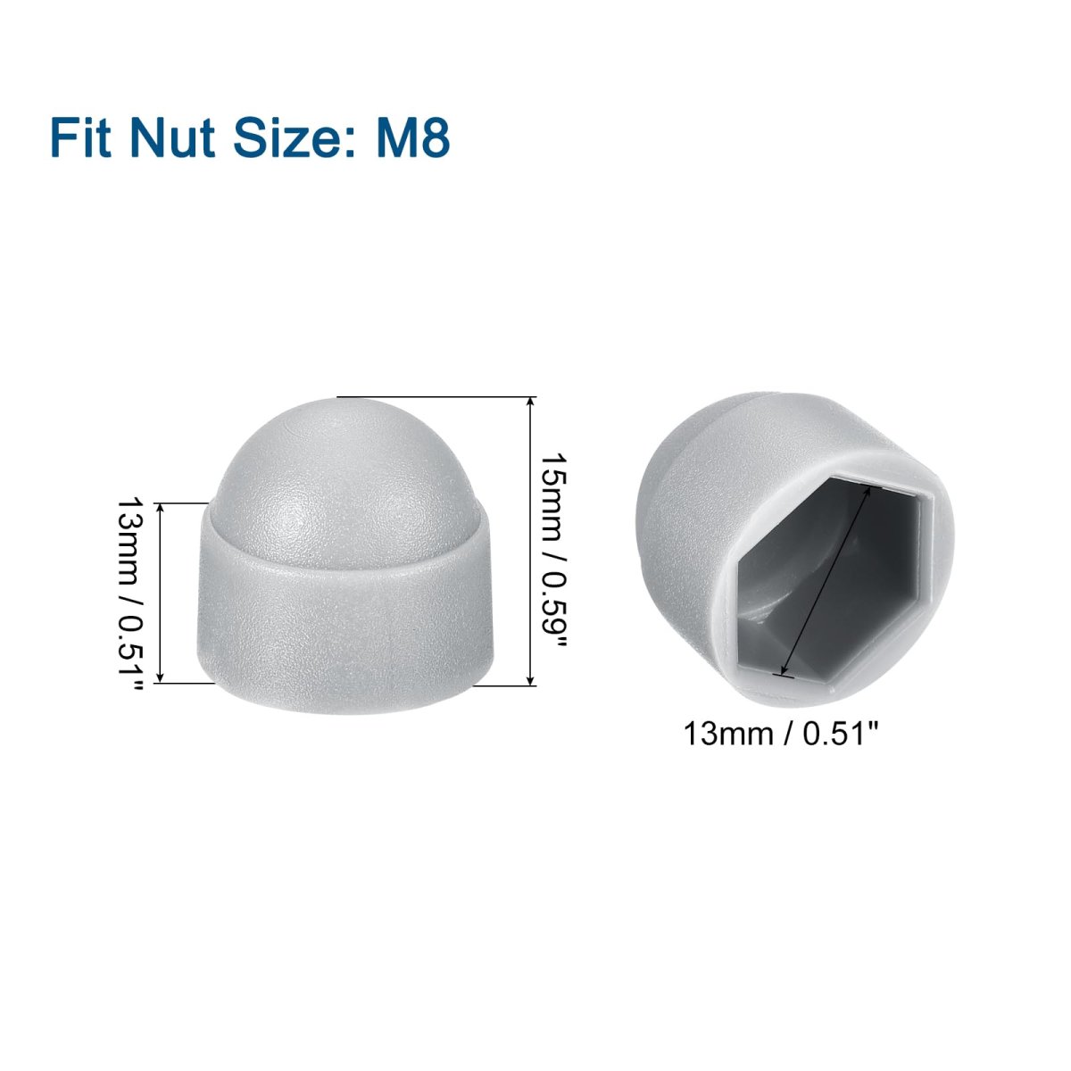 150pcs M8 Grey Plastic Hex Nut Cover Protection Cap