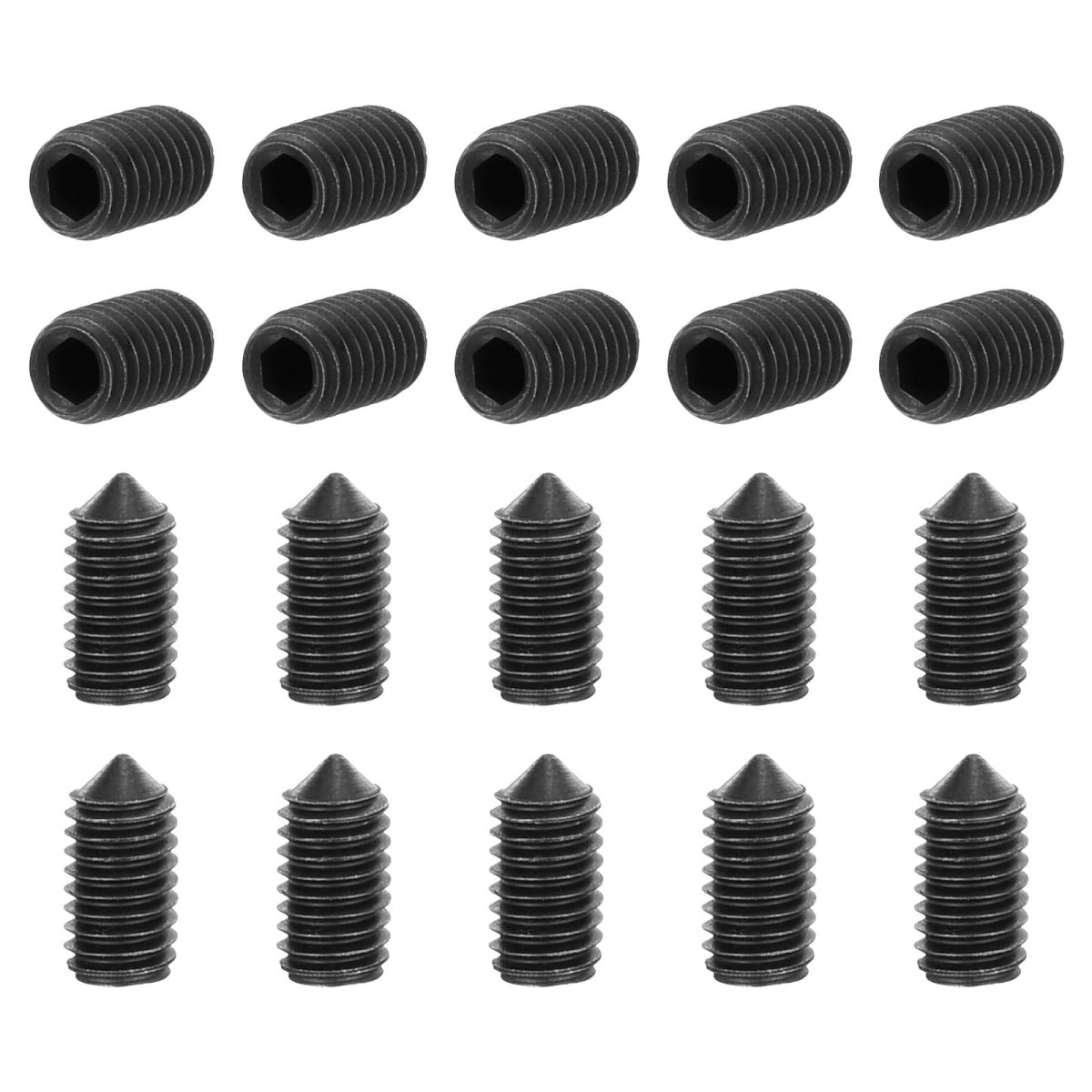 40pcs Set Screws M3x6mm Carbon Steel Cone Point Hex Socket Grub For Machinery Home Repairs And Fixtures Black