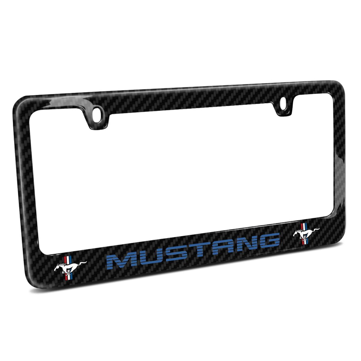 Ford Mustang Speed-line In Blue Dual Logo Black Real Carbon Fiber License Plate Frame