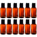 Amber 2 Oz Boston Round Pet Bpa Free With Black Disc Cap Lid 12 Pack Labels 