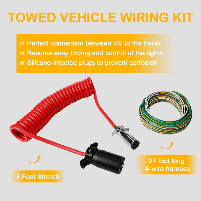 Misakomo Universal Towed Vehicle Wiring Kit For 6-wire To 7-wire Adapter Coiled Cord Combinations Complete Diode Fits Rv