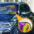 Colorful Comic Speech Bubbles Seamless Patternon Purple Auto Car Windshield Sun Shade Window Uv Ray Visor Protector Heat Screen