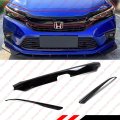 V2 Jdm 3pc Painted Gloss Black Front Bumper Grill Trim Cover Garnish With Upper Eyelid Compatible 2022-2024 Honda Civic 4 Door