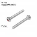 Uxcell M4x30mm Machine Screws Pan Phillips Cross Head Screw 304 Stainless Steel Fasteners Bolts 60pcs