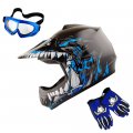 Youth Kids Motocross Dirt Bike Helmet Bundle With Goggles And Gloves Dot Approved Mx Bmx Atv Safety Gear Dragon Blue Large 