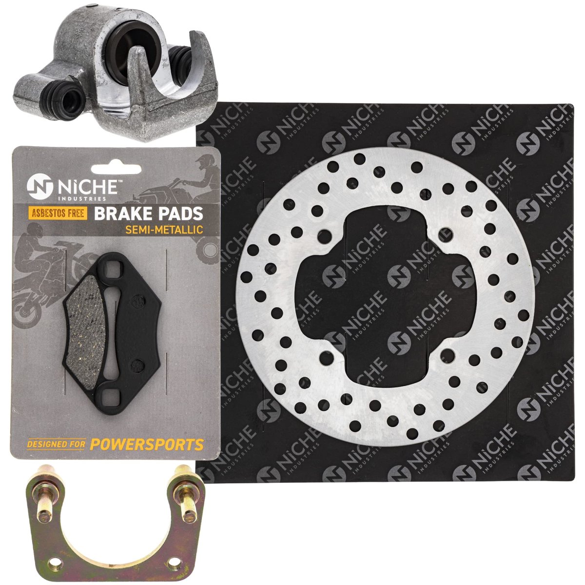 Niche Rear Left Brake Rotor Caliper Pad Kit For Polaris Rzr 800 Sportsman 500 Touring X2
