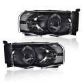 Headlight Assembly For 2002 2005 Dodge Ram 1500 And 2003 2500 3500 Halogen Headlamp Replacement Black Housing Clear Lens 1 Pair 