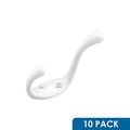 10 Pack Rok Hardware Heavy Duty Dual Home Closet Wall Towel Coat Hook 3-1 2 White Rokch101wh