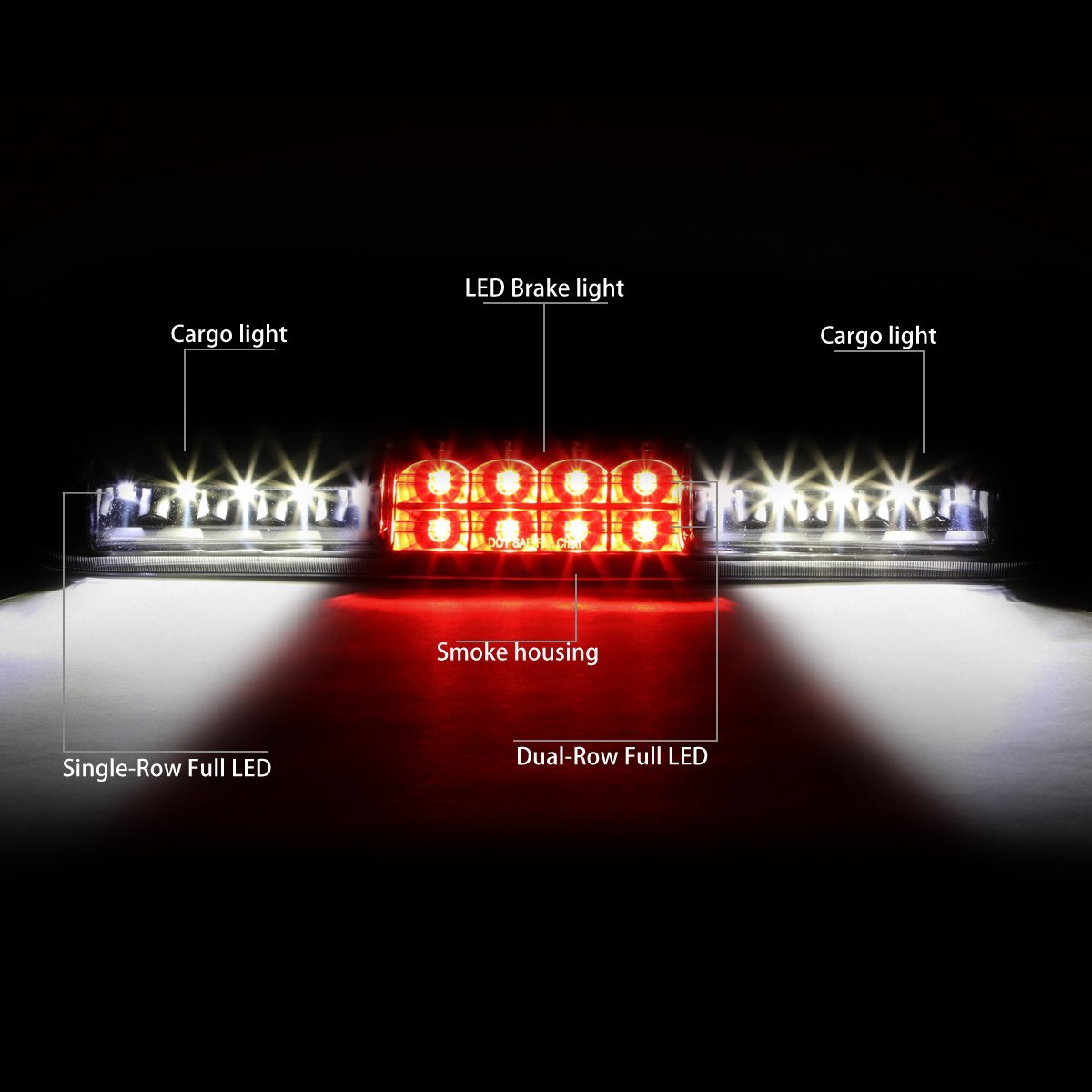Auto Dynasty For Silverado Sierra Gmt800 Black Yellow Led Cab Roof Running Light Dual Row Smoked 3rd Brake