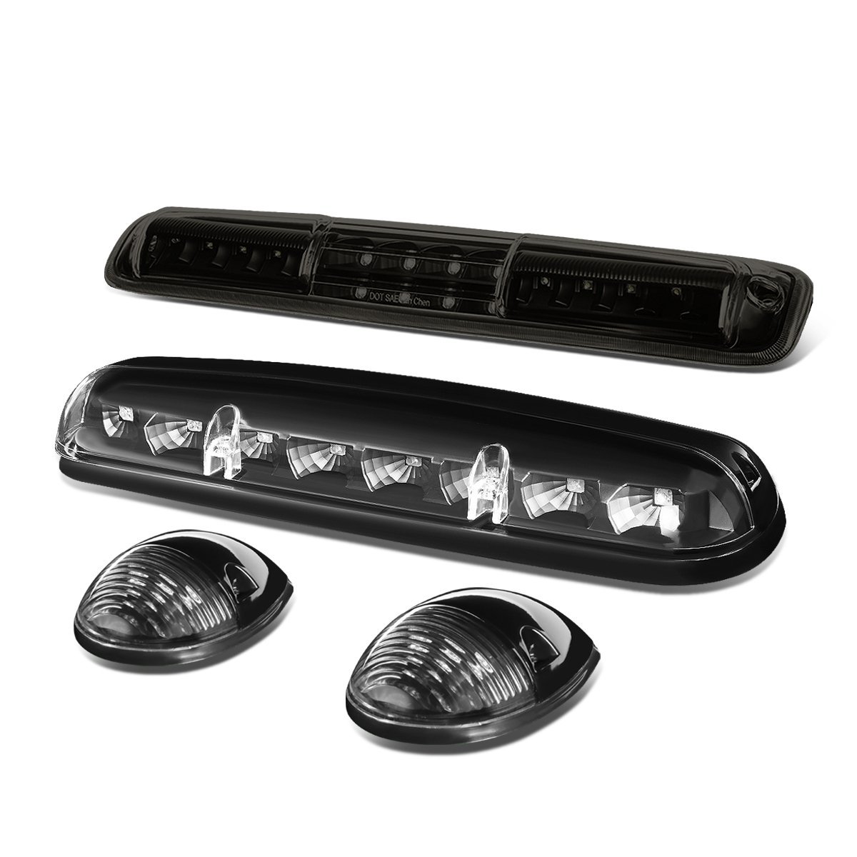 Auto Dynasty For Silverado Sierra Gmt800 Black Yellow Led Cab Roof Running Light Dual Row Smoked 3rd Brake