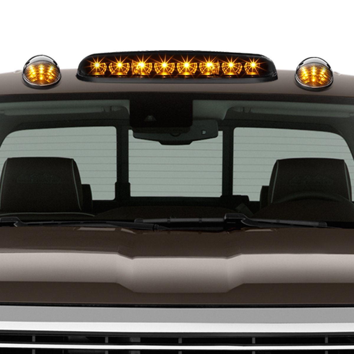 Auto Dynasty For Silverado Sierra Gmt800 Black Yellow Led Cab Roof Running Light Dual Row Smoked 3rd Brake