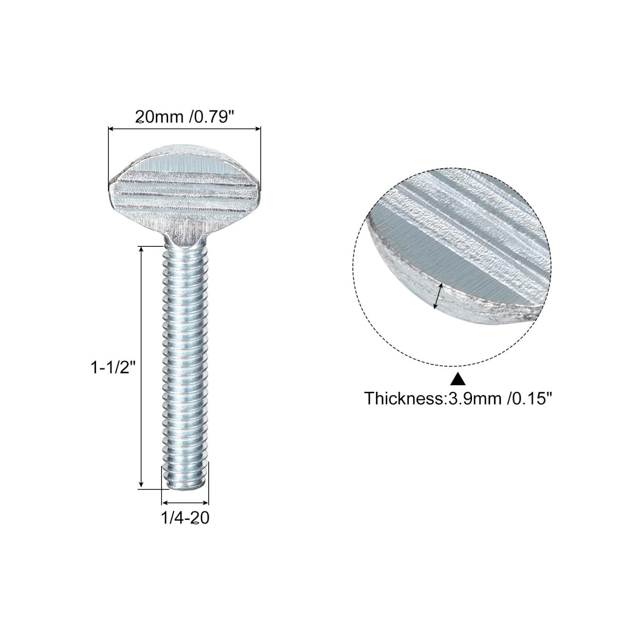1 4-20 X 1-1 2 Thumb Screws 5pcs Carbon Steel Fully Thread Galvanized Finger Tight Racket Screw
