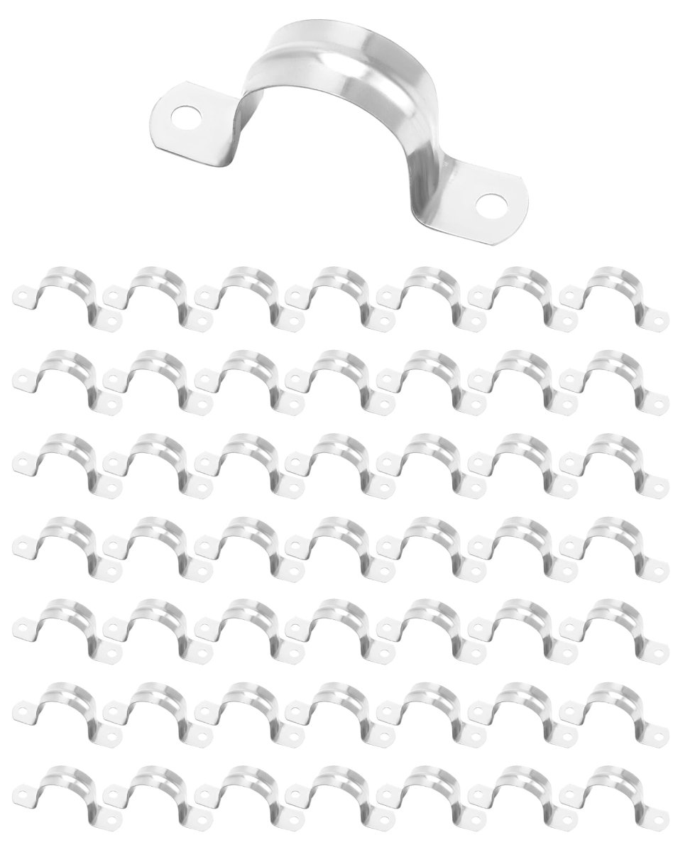 1 In Rigid Pipe Strap Clamp 50 Pack Heavy Duty Stainless Steel Two Hole Bracket Tube Clip Widened Fastener Holder Tension Kit