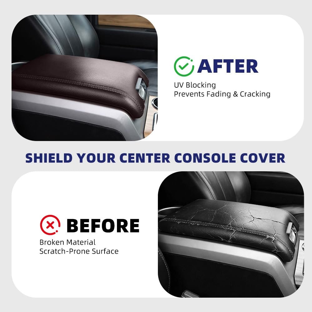 Center Console Armrest Lid Cover For Ford F150 Platinum Edition Crew Cab 2009 2012 Brown Microfiber Leather Top Replacement