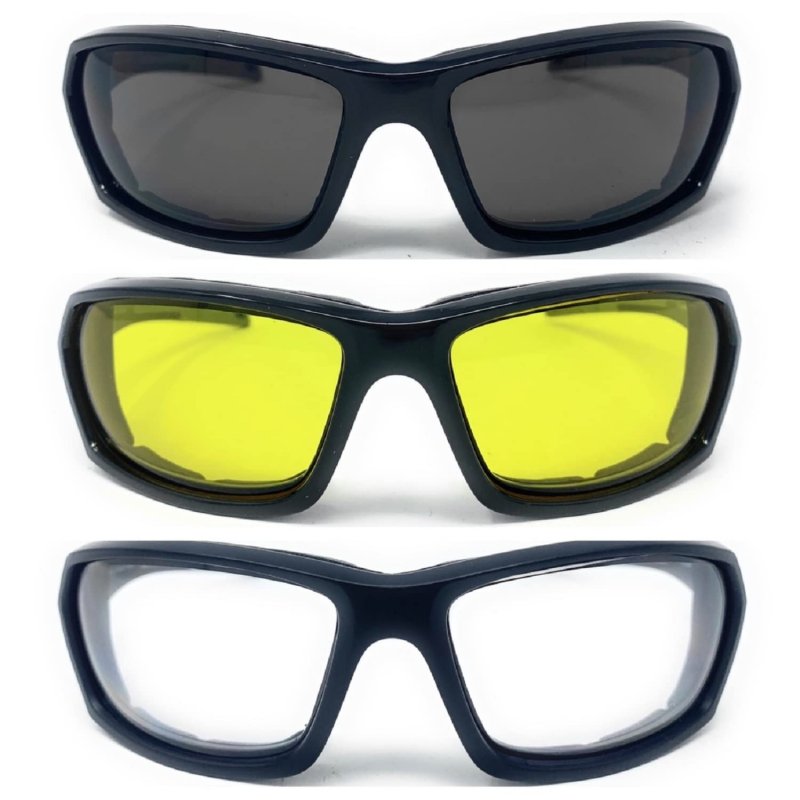 The Biker Motorcycle Padded Glasses Shades Outdoor Sports Wrap Around Sunglasses Night Driving Clear And Smoke Lens