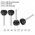 Uxcell 4 Set M5 X 50mm Male Thread Knurled Knobs Thumb Screws With Nuts Washers Clamping Knob Grip 25mm Plastic Head Hand