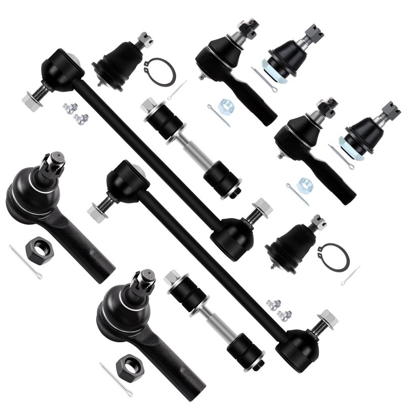 12pcs Suspension Kit Front Inner Tie Rod End Rear Sway Bar Link 2 Upper Ball Joint Compatible Fit 2001-2004 For Nissan Frontier