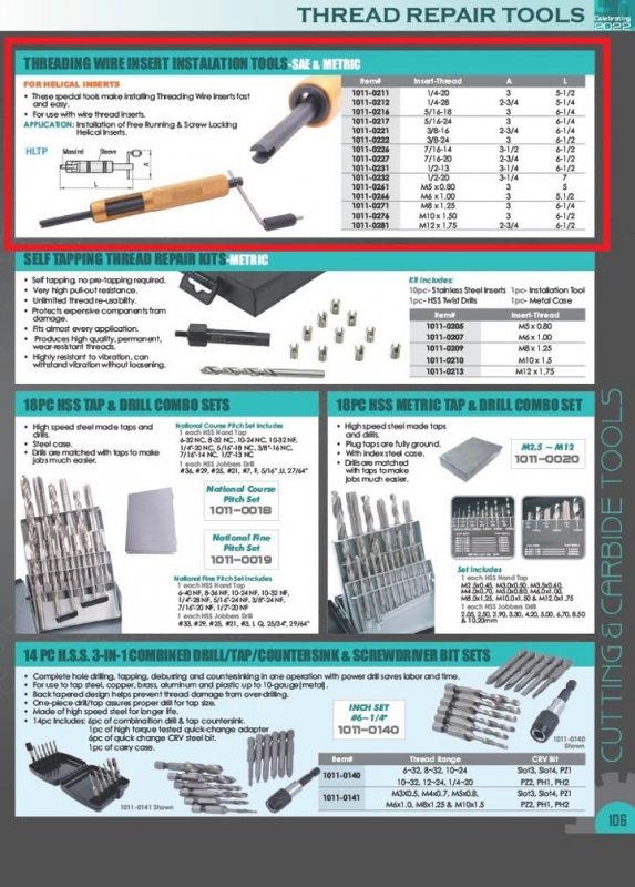Threading Wire Insert Installation Tool 1 2-13 Thread Model 1011-0231 For And Screw Locking Helical Inserts