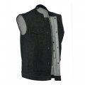 Daniel Smart Biker Vest For Men Rough Blue Black Denim With Unique Scoop Collar Design Concealment Armory Pocket 