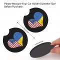 Love Heart Puzzle American Ukraine Flag Car Coasters Pack Of 2 Cup Holder Pad Neoprene Mug Mat With Finger Slot Vehicle
