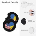 Love Heart Puzzle American Ukraine Flag Car Coasters Pack Of 2 Cup Holder Pad Neoprene Mug Mat With Finger Slot Vehicle