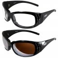 Global Vision Marilyn-2 Night Motorcycle Riding Glasses For Women Padded Bling Black Frames Driving Mirror Clear Lenses