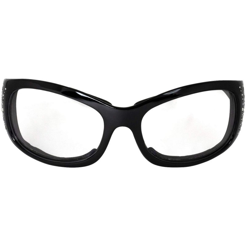 Global Vision Marilyn-2 Night Motorcycle Riding Glasses For Women Padded Bling Black Frames Driving Mirror Clear Lenses