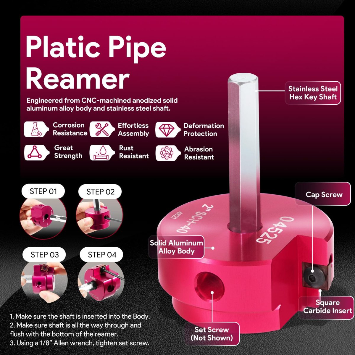2 In Head Plastic Pipe Fitting Reamer With 3 8 Hex Shaft Pvc Saver For Sch40 Abs Cpvc Water Drain And Vent Lines Fits Standard