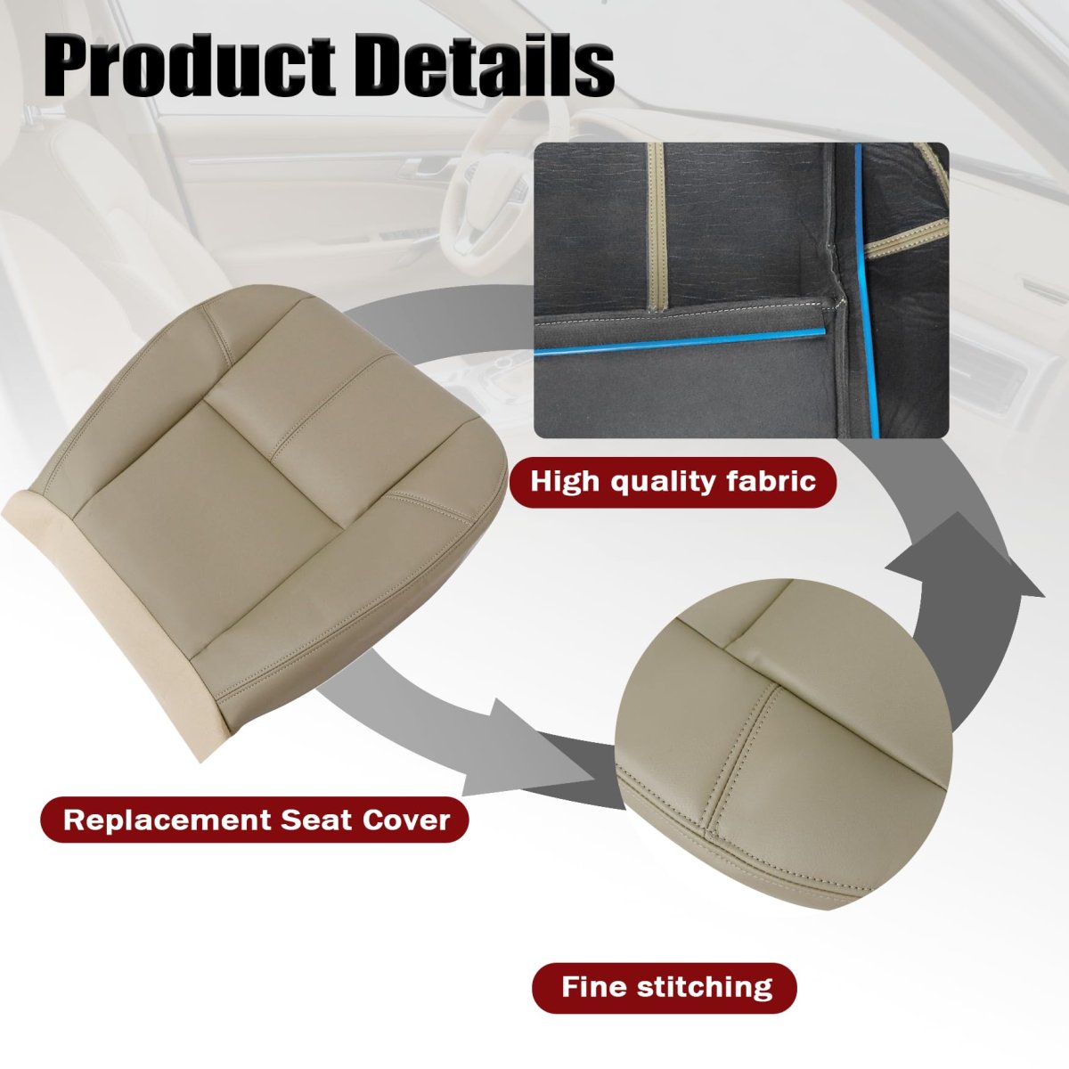 Light Cashmere Tan Driver Replacement Seat Cover For Chevy Silverado Tahoe Suburban Avalanche Gmc Sierra Yukon 2007 2014