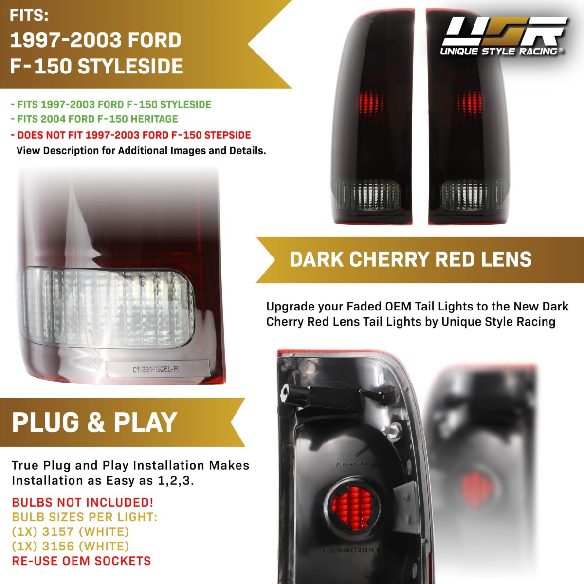 Usr 97-03 F150 Tail Light A Replacement Lamps Set Left Right For 1997-2003 Ford F-150 1999-2007 F-250 F-350 F-450 F-550 Super