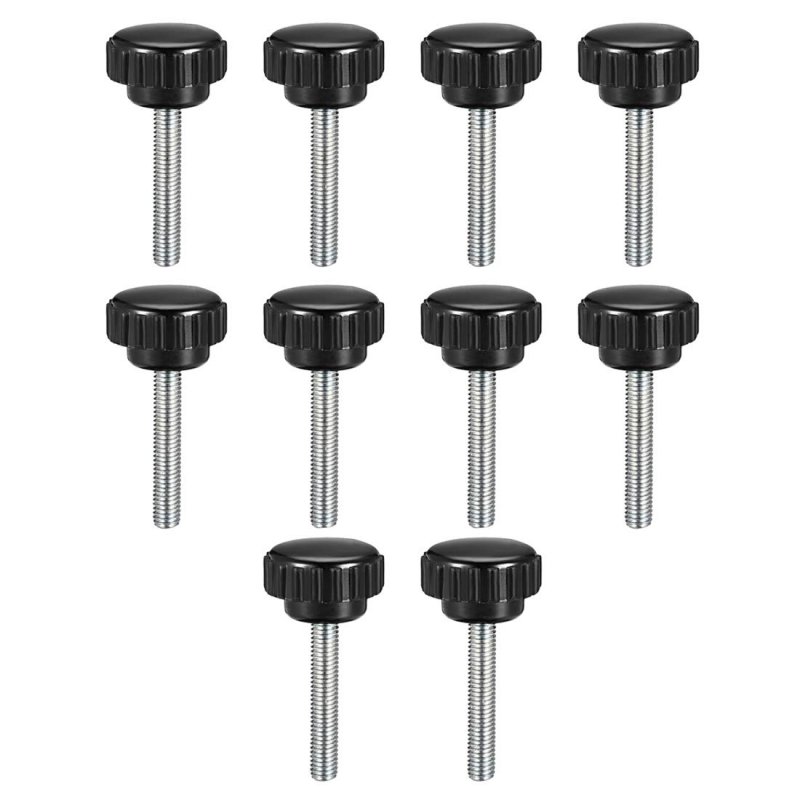M5 X 30mm Metric Male Thread Knurled Clamping Knobs Grip Thumb Screw Hand Handle Bolt With 21mm Plastic Black 10 Pcs