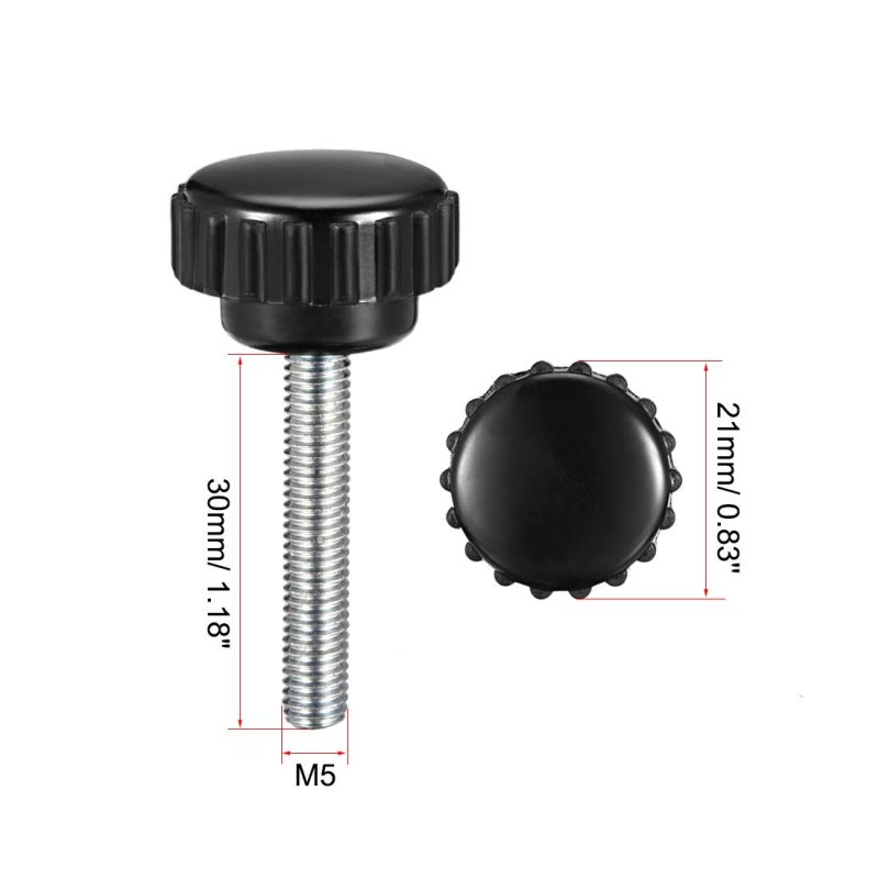 M5 X 30mm Metric Male Thread Knurled Clamping Knobs Grip Thumb Screw Hand Handle Bolt With 21mm Plastic Black 10 Pcs