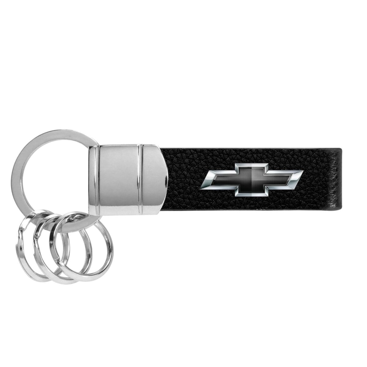 Chevrolet Black Logo Genuine Leather Strap Keychain With Chrome Round Hook Official Licensed Modern Accessory 3 63 In X 1