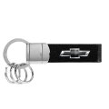 Chevrolet Black Logo Genuine Leather Strap Chrome Round Hook Metal Key Chain Official Licensed 