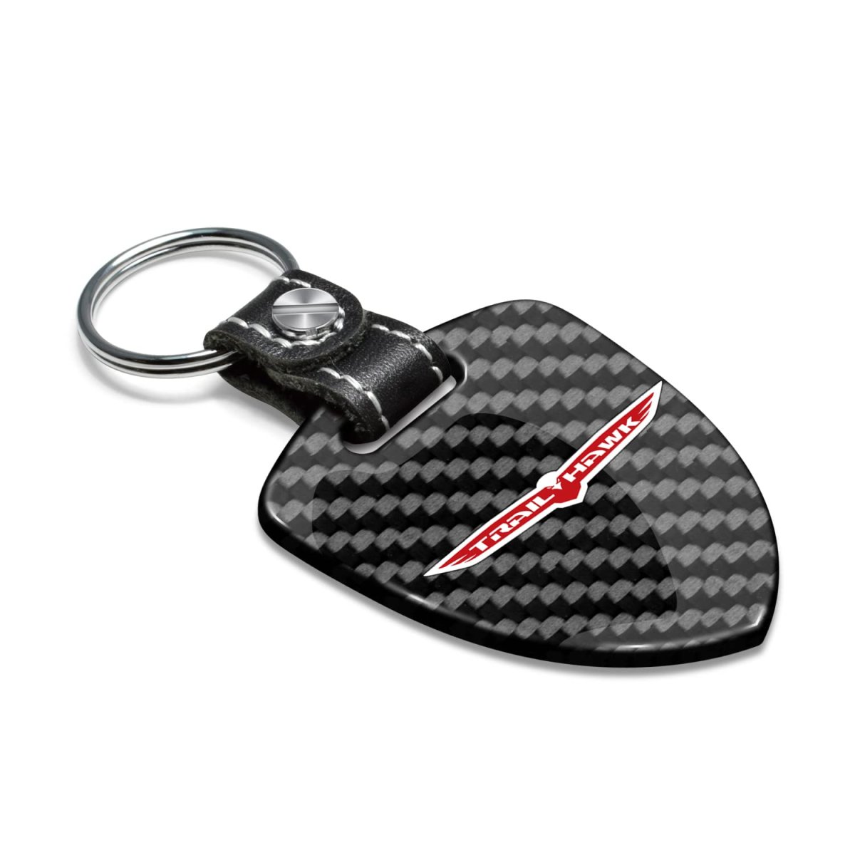 Jeep Trailhawk Real Black Carbon Fiber Large Shield Style Key Chain Official Licensed With Genuine Leather Strap 2 25 In X 1 75