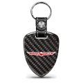 Jeep Trailhawk Real Black Carbon Fiber Large Shield Style Key Chain Official Licensed With Genuine Leather Strap 2 25 In X 1 75