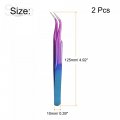 Uxcell Non-magnetic Curved Tip Tweezer Anti-static Stainless Steel Precision For Eyelash Extensions Volume Purple Blue 2pcs