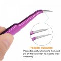 Uxcell Non-magnetic Curved Tip Tweezer Anti-static Stainless Steel Precision For Eyelash Extensions Volume Purple Blue 2pcs