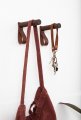 Keyaiira Leather Wood Wall Peg Hooks Entryway Organization Key Holder Coat Rack Mudroom Storage Mounted Hanging Home Decor 