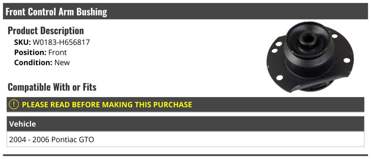 Front Control Arm Bushing For 2004-2006 Pontiac Gto